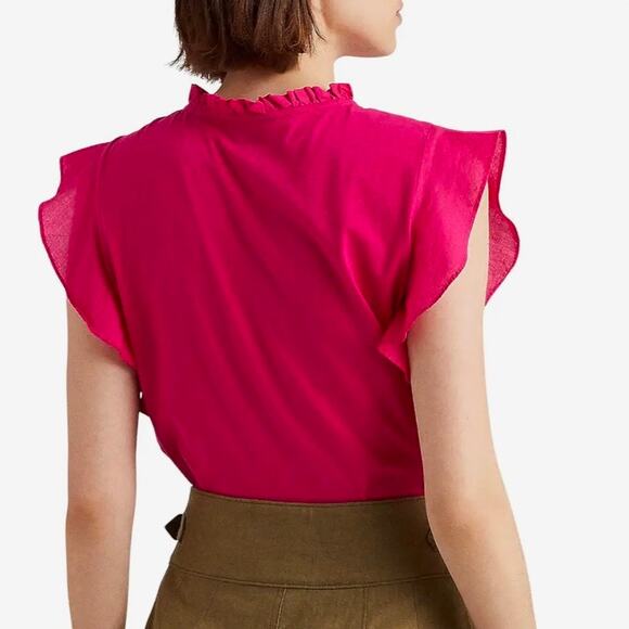 Lauren Ralph Lauren Jersey Flutter Sleeve Cotton Top XL Black Label Quiet Luxury - Picture 4 of 10